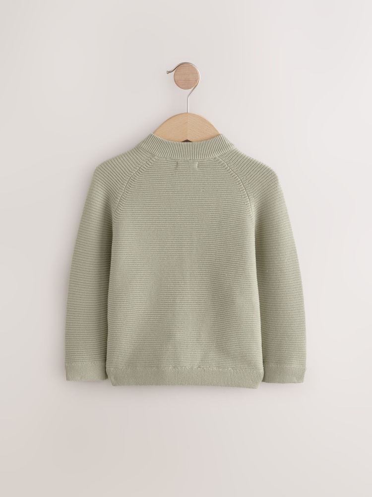 Sage Green 100% Cotton Zip Through Cardigan (3mths-7yrs) - Image 2 of 4