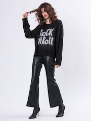 Religion Black Oversized Heart Jumper with Rock N Roll Jacquard - Image 1 of 2