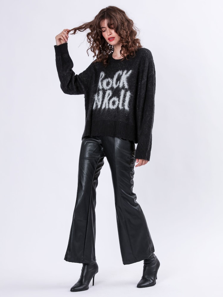 Religion Black Oversized Heart Jumper with Rock N Roll Jacquard - Image 1 of 2