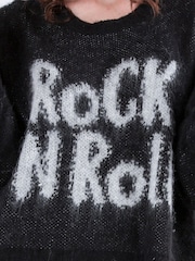 Religion Black Oversized Heart Jumper with Rock N Roll Jacquard - Image 2 of 2