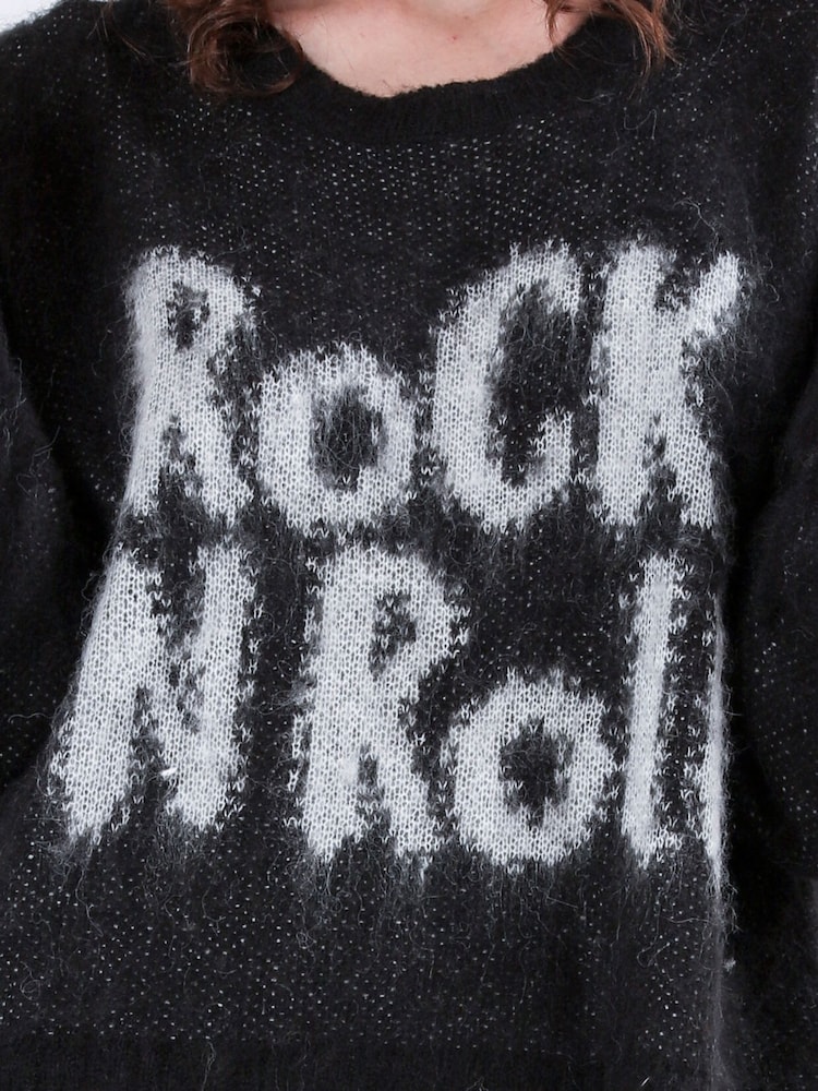 Religion Black Oversized Heart Jumper with Rock N Roll Jacquard - Image 2 of 2