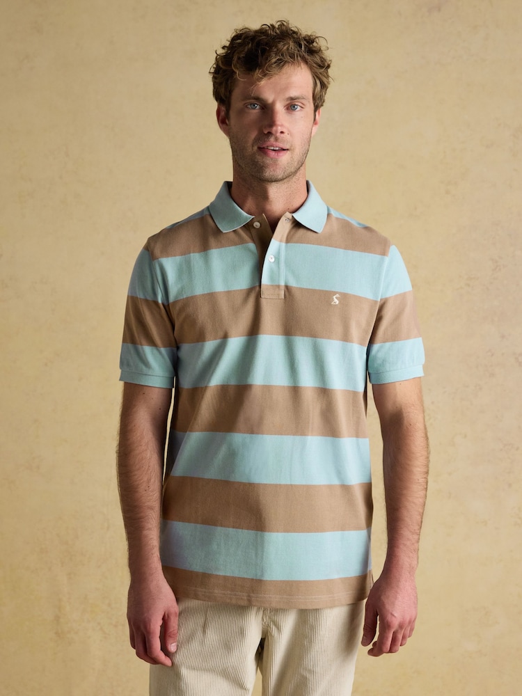 Joules Woody Blue/Brown Cotton Pique Polo Shirt - Image 1 of 8