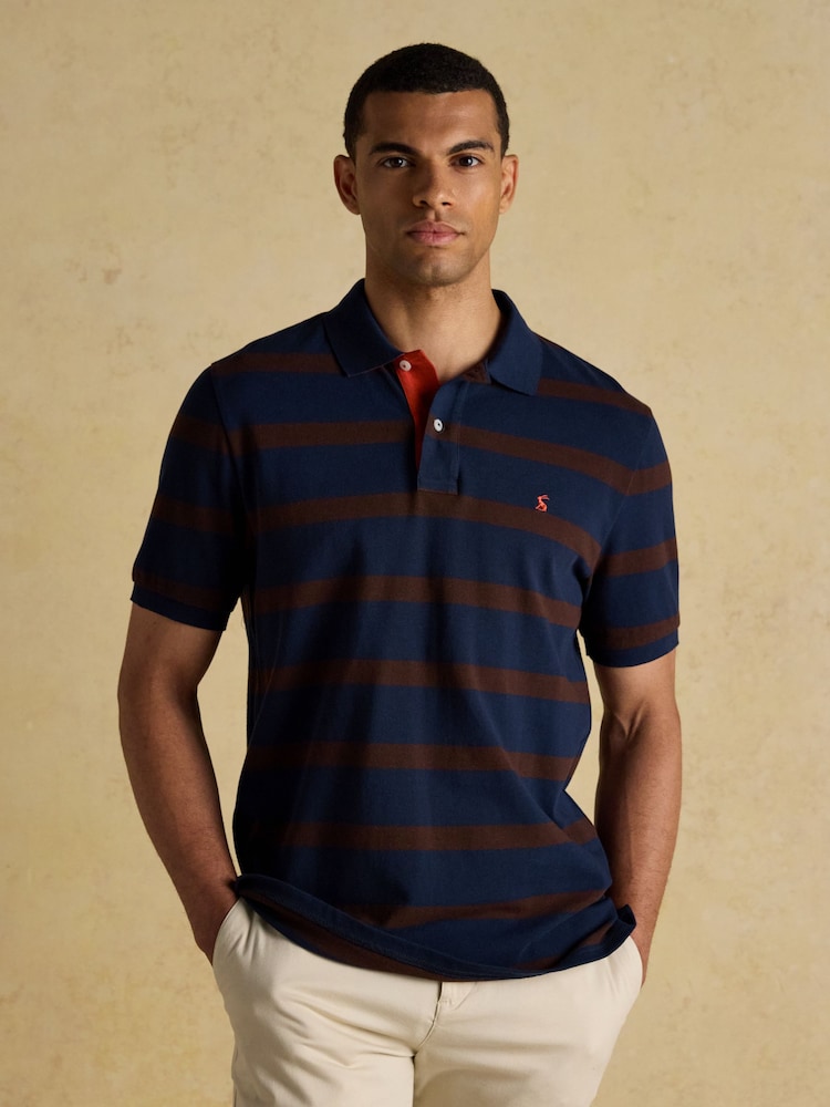 Joules Woody Brown/Navy Cotton Pique Polo Shirt - Image 1 of 8