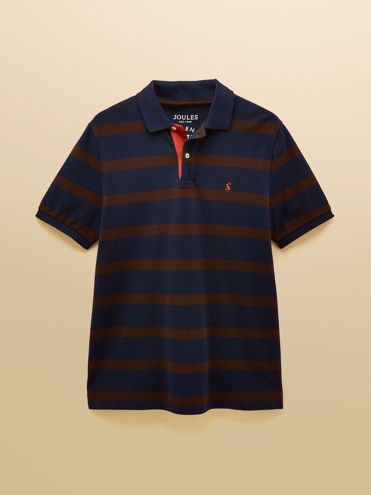 Joules Woody Brown/Navy Cotton Pique Polo Shirt - Image 8 of 8