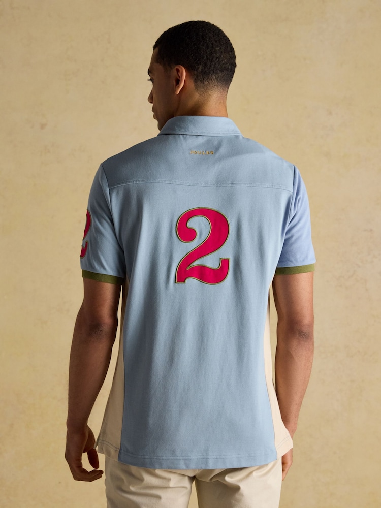 Embellished Blue/Ecru Classic Fit Cotton Polo Shirt - Image 2 of 8 Embellished Blue/Ecru Classic Fit Cotton Polo Shirt - Image 2 of 8