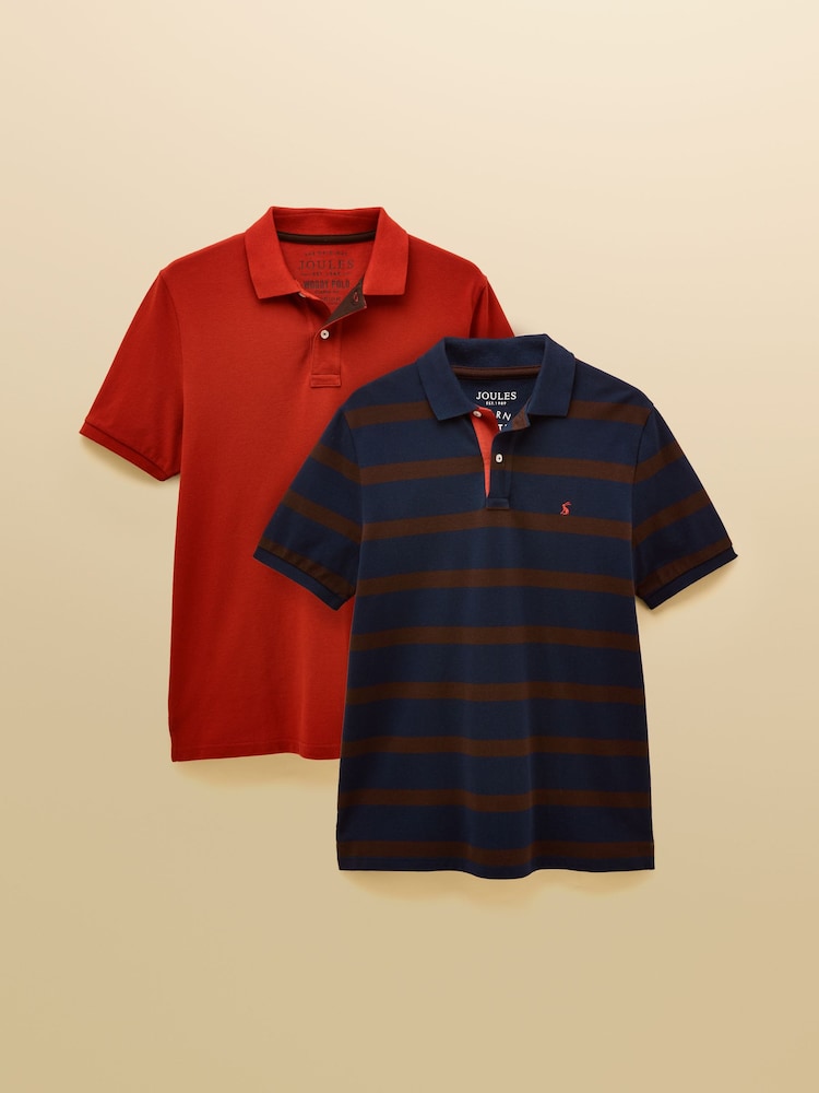 Joules Woody Polo Shirts Orange/Brown Stripe 2 Pack - Image 1 of 7 Joules Woody Polo Shirts Orange/Brown Stripe 2 Pack - Image 1 of 7