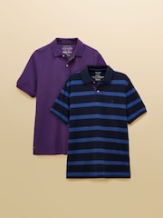 Joules Woody Purple & Blue Stripe Polo Shirts 2 Pack - Image 1 of 7