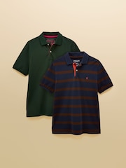 Joules Woody Polo Shirts Green/Port Stripe 2 Pack - Image 1 of 7