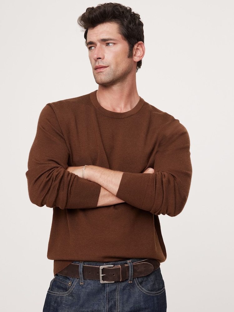 Marrón - Suéter de lana de merino italiana y cuello redondo de Banana Republic - Imagen 1 de 1