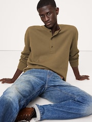 Banana Republic Green Slub Double-Knit Henley Long Sleeve T-Shirt - Image 1 of 4