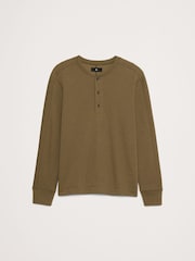 Banana Republic Green Slub Double-Knit Henley Long Sleeve T-Shirt - Image 4 of 4