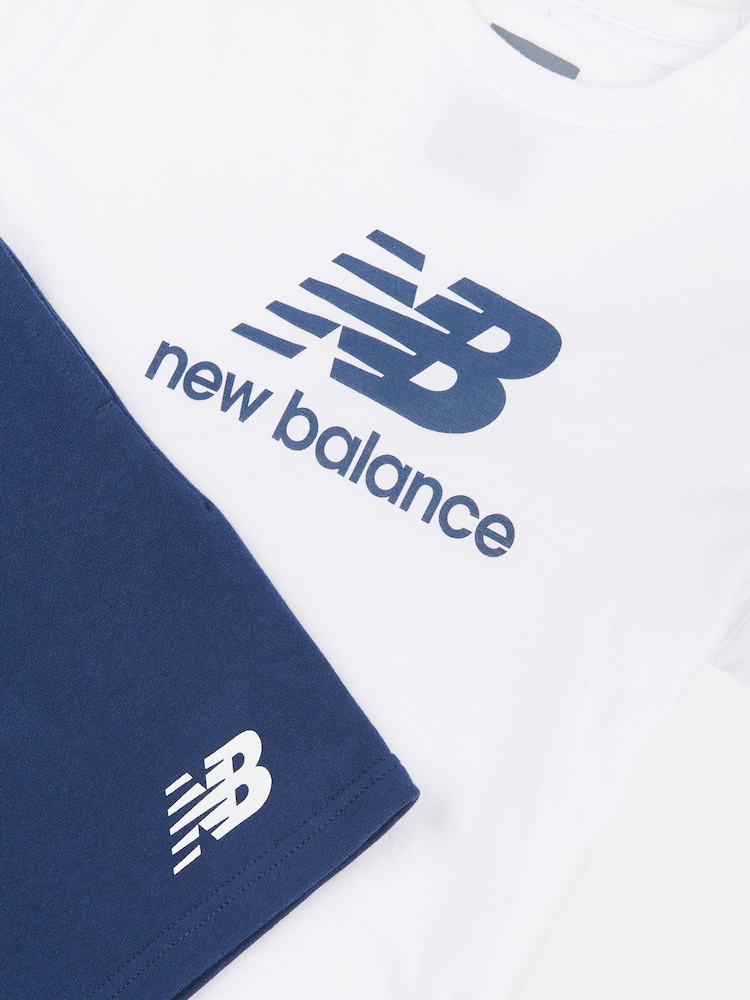 New Balance White Kids Stacked Logo T-Shirt and Shorts Set - Image 9 of 11