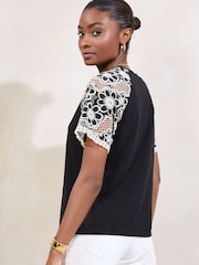 Lipsy Black Floral Crochet T-Shirt - Image 4 of 4