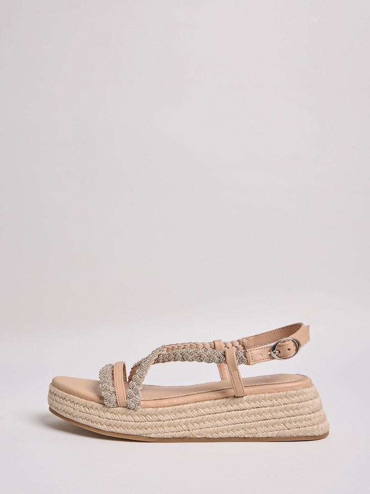 Lipsy Nude Chunky Diamante Flatform Footbed Espadrille Sandals - Image 5 of 5