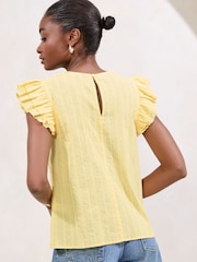 Lipsy Buttermilk Yellow Embroidered Flutter Sleeve Shell Top - Image 4 of 4