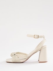 Love & Roses Ecru Woven Knot Mid Block Faux Leather Heels Sandals - Image 5 of 5