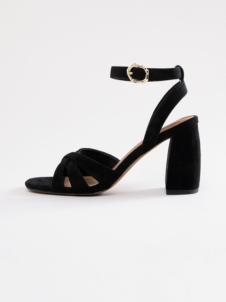 Love & Roses Black Flared Block Heel Faux Suede Sandals - Image 5 of 5