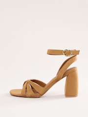Love & Roses Brown Flared Block Heel Faux Suede Sandals - Image 5 of 5