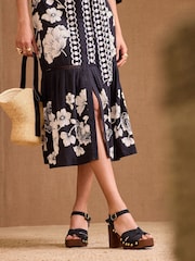Love & Roses Black Suede Woven Block Heel Clog Sandals - Image 3 of 5