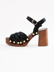Love & Roses Black Suede Woven Block Heel Clog Sandals - Image 5 of 5