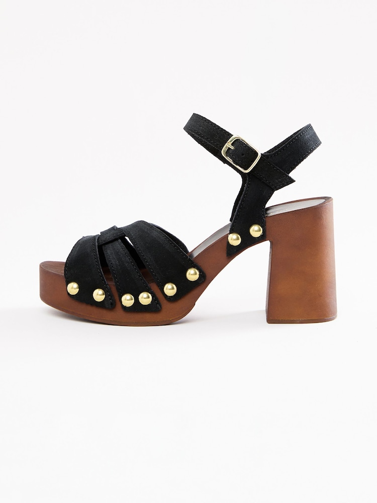 Love & Roses Black Suede Woven Block Heel Clog Sandals - Image 5 of 5