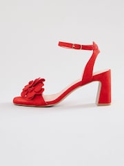 Love & Roses Red Flower Trim Mid Block Heel Sandals - Image 5 of 5