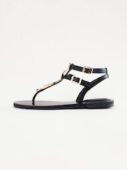 Love & Roses Black Hardwear Detail Double Buckle Faux Leather Flat Sandals - Image 5 of 5