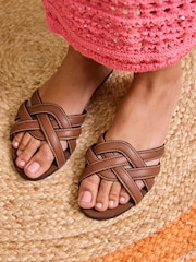 Love & Roses Tan Woven Leather Comfort Sandals - Image 3 of 5