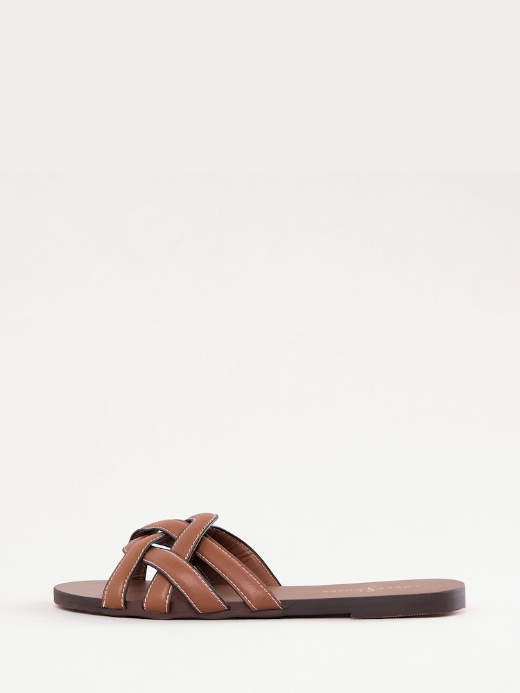 Love & Roses Tan Woven Leather Comfort Sandals - Image 5 of 5