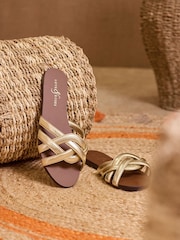 Love & Roses Gold Woven Leather Comfort Sandals - Image 2 of 5
