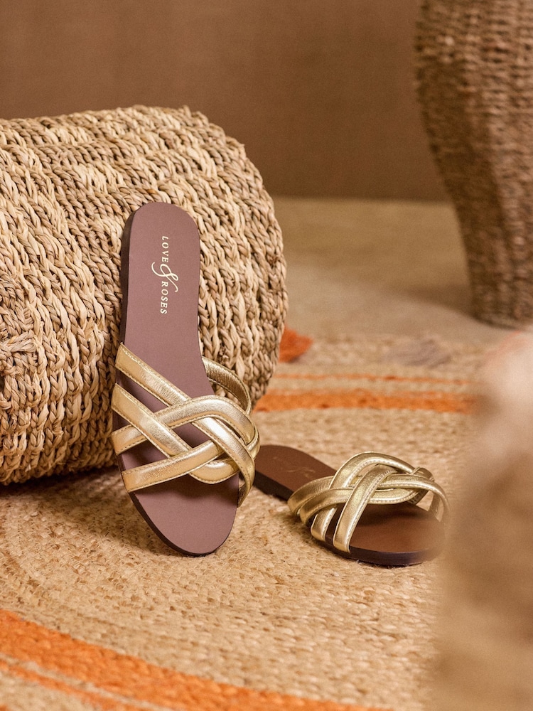 Love & Roses Gold Woven Leather Comfort Sandals - Image 2 of 5