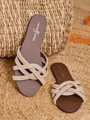 Love & Roses Cream Woven Leather Comfort Sandals - Image 1 of 5