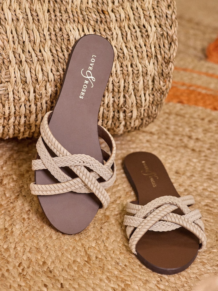 Love & Roses Cream Woven Leather Comfort Sandals - Image 1 of 5