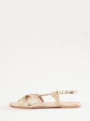 Love & Roses Gold Woven Leather Knot Detail Flat Sandals - Image 5 of 5