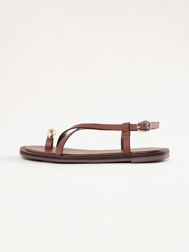 Love & Roses Toe Loop Hardwear Leather Flat Sandals - Image 5 of 5