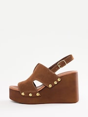 Love & Roses Tan Brown Suede Cross Strap Wedge Clog Sandals - Image 5 of 5