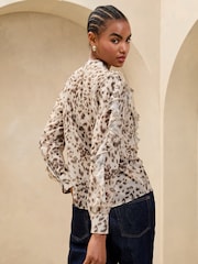 Lipsy Brown Leopard Print Ruffle Animal Long Sleeve Blouse - Image 4 of 4