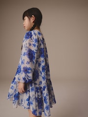 Blue Floral Long Sleeve Chiffon Dress (3-16yrs) - Image 2 of 7