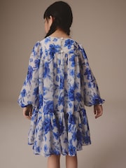 Blue Floral Long Sleeve Chiffon Dress (3-16yrs) - Image 3 of 7