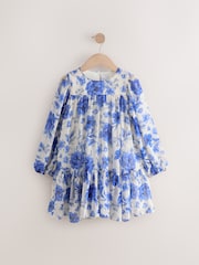 Blue Floral Long Sleeve Chiffon Dress (3-16yrs) - Image 4 of 7