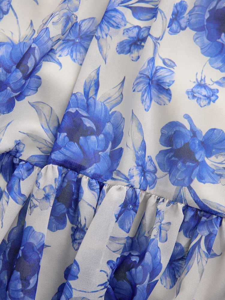 Blue Floral Long Sleeve Chiffon Dress (3-16yrs) - Image 7 of 7