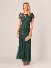 Grün - Adrianna Papell – Langes Kleid mit Perlenbesatz und Godetfalten - Bild 3 von 7