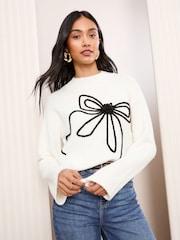 Friends Like These Ivory Contrast Bow Jumper - Image 3 of 4