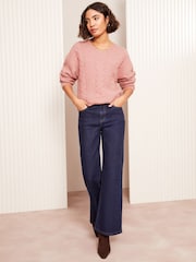 Friends Like These Pink V-Neck Cable Knit Jumper - Image 2 of 4