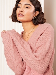 Friends Like These Pink V-Neck Cable Knit Jumper - Image 3 of 4