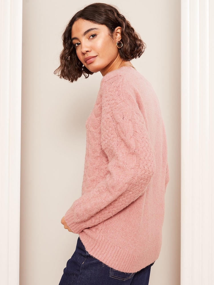 Friends Like These Pink V-Neck Cable Knit Jumper - Image 4 of 4