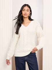 Friends Like These Ivory V-Neck Cable Knit Jumper - Image 3 of 5