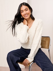 Friends Like These Ivory V-Neck Cable Knit Jumper - Image 4 of 5
