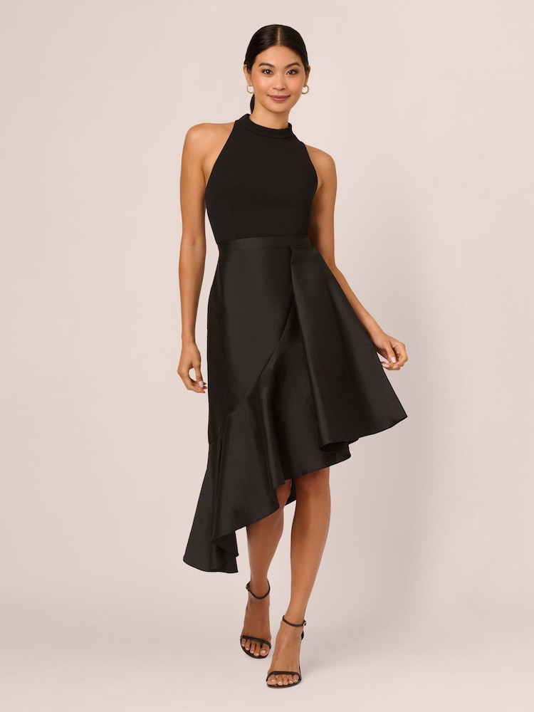 Adrianna Papell Crepe Combo Taffeta Black Dress - Image 1 of 7