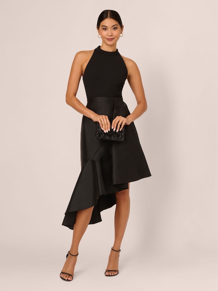 Adrianna Papell Crepe Combo Taffeta Black Dress - Image 3 of 7